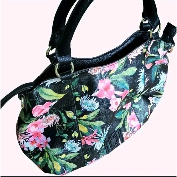 Liz Claiborne Handbags - Liz Claiborne Floral Pattern Black Handbag with Silver Hardware Dark Whimsy